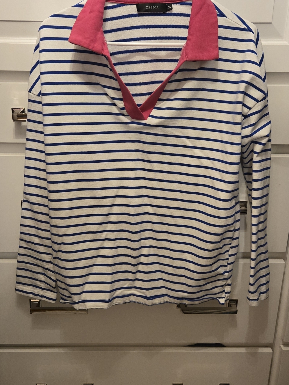 ZESICA Striped Pullover with Pink Collar